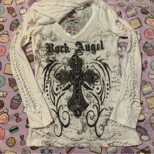 White Cross Y2K Long  Sleeve Shirt M